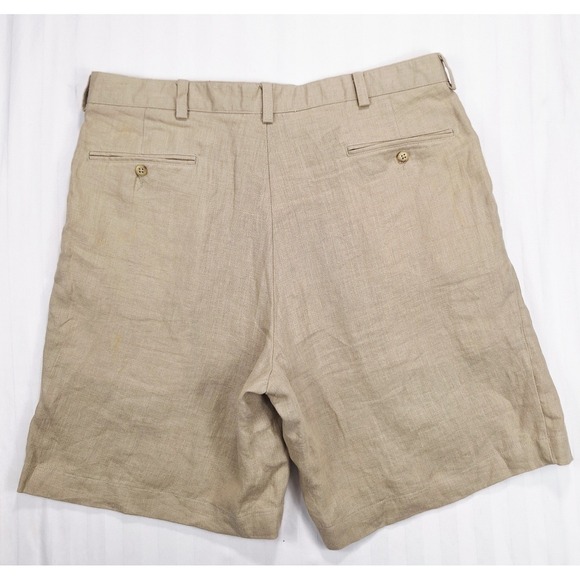 Polo Ralph Lauren Mens 35 Tan Beige 100% Linen Double Pleated Shorts Classic Fit - Picture 2 of 8